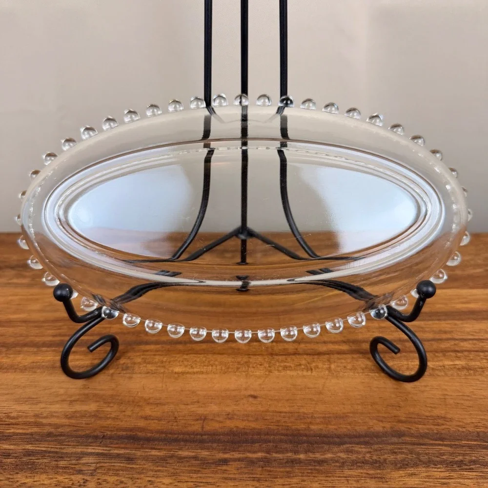 Imperial Candlewick Clear Glass Oval Relish Dish Beaded Edge Serving Tray 8.75in